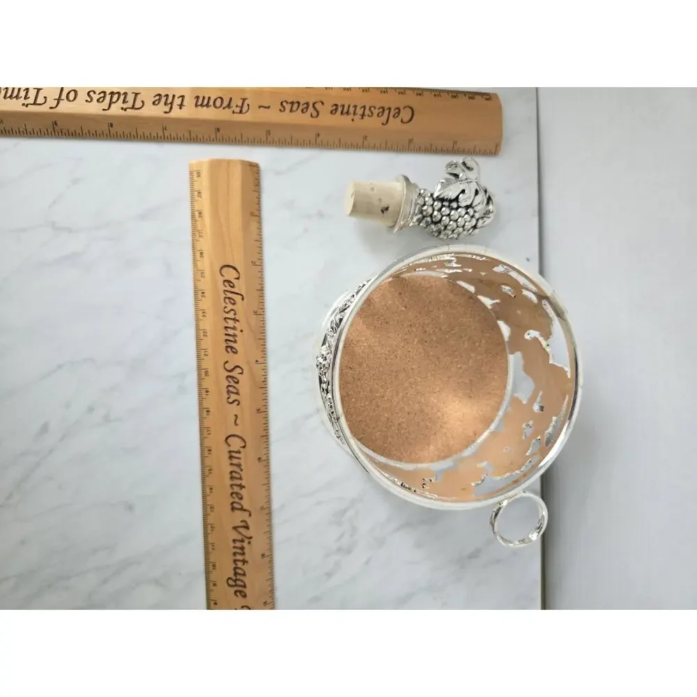 Vintage Godinger Silver Plated Wine Bottle Coaster & Stopper Set - NOS
